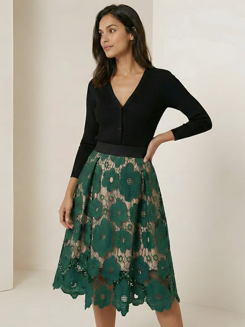 Liora–Floral Lace Skirt - Vessita