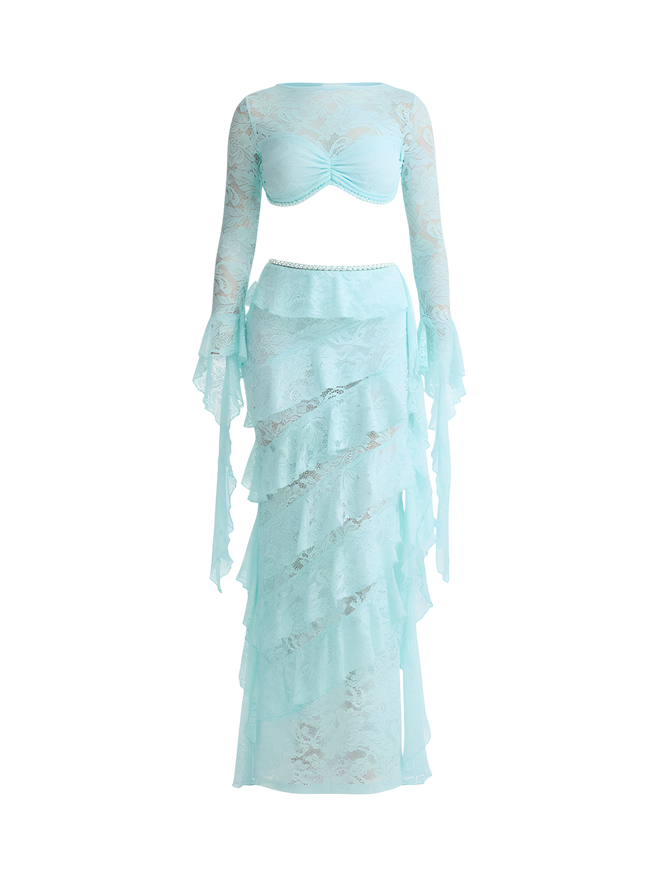 Noor-Aqua Glow Lace Set