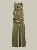 Lyra-Satin Cowl Dress