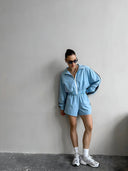 Zoya-Blue Zip Short Set