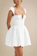 ELARA-Pleated Button Dress