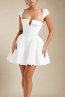 ELARA-Pleated Button Dress