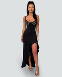 Nina-Ruffle High Slit Gown